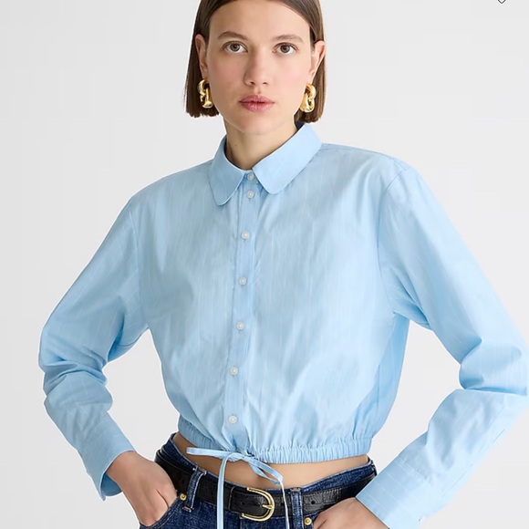 NWT J Crew Cropped fitted-waist button-up shirt in stripe. - Picture 2 of 5